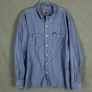 Vintage Chaps Ralph Lauren Shirt Mens XL Blue Chambray Denim Workshirt 90s